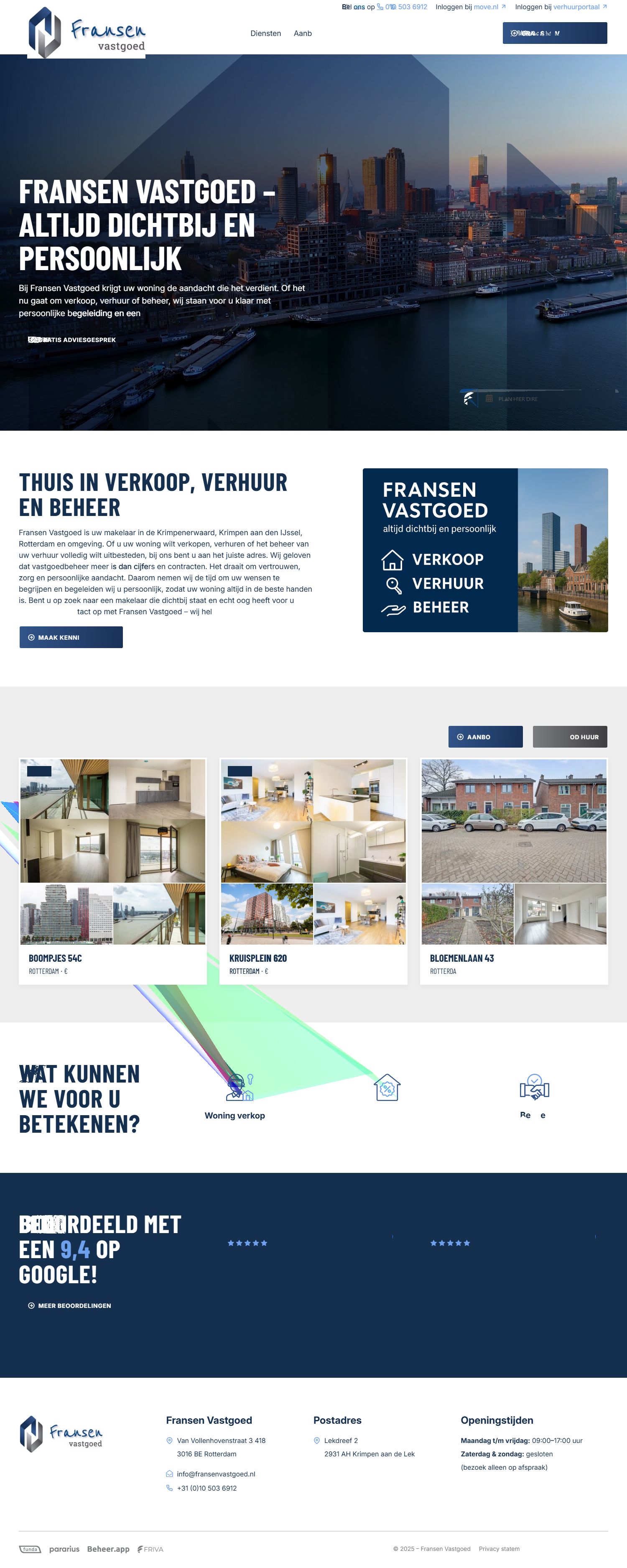 Screenshot der Website von www.fransenvastgoed.nl