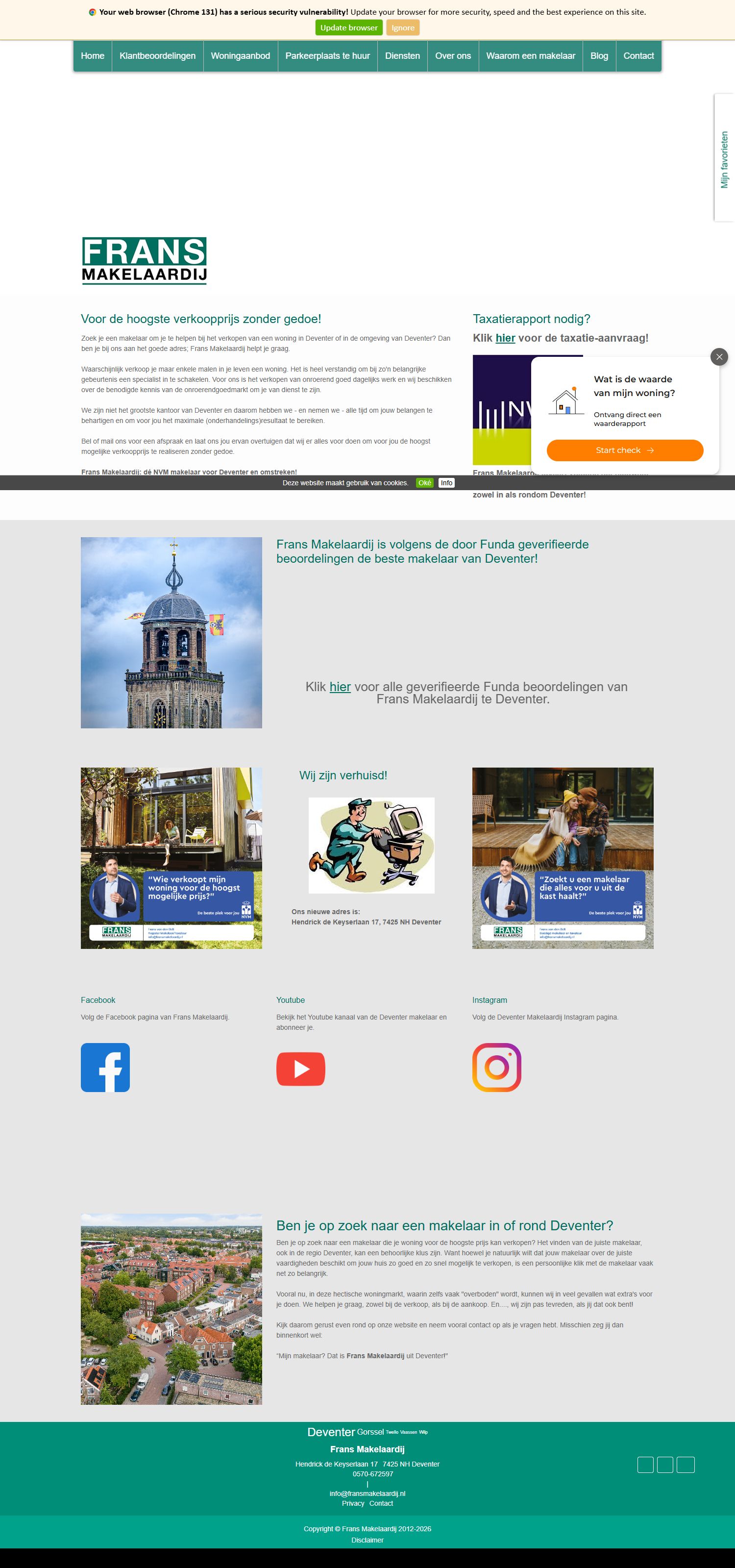 Screenshot of the website of www.fransmakelaardij.nl