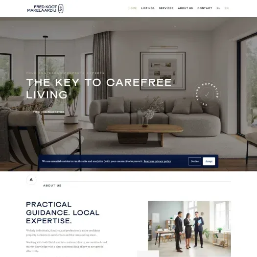 Screenshot van de website van www.fredkootmakelaardij.nl