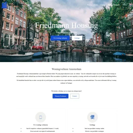 Screenshot van de website van www.friedmannhousing.nl
