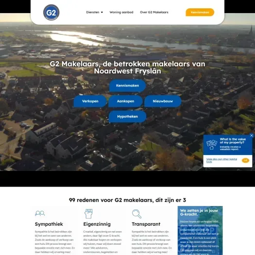 Screenshot van de website van www.g2makelaars.nl