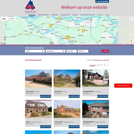 Screenshot van de website van www.gerardvosmakelaardij.nl