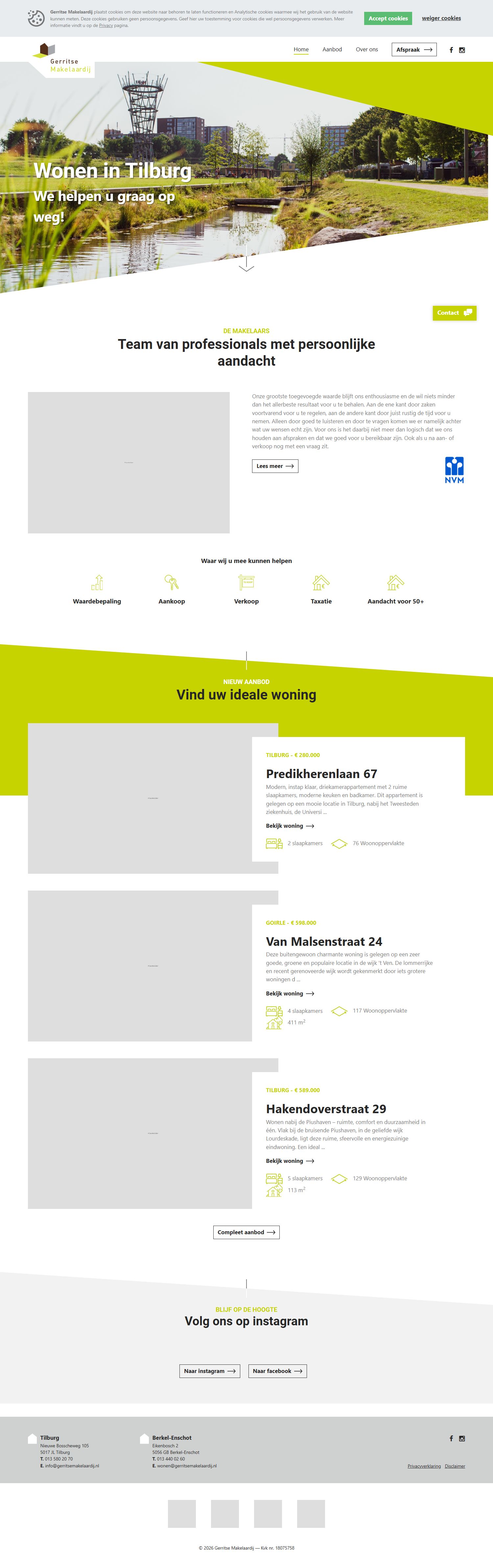 Screenshot of the website of www.gerritsemakelaardij.nl