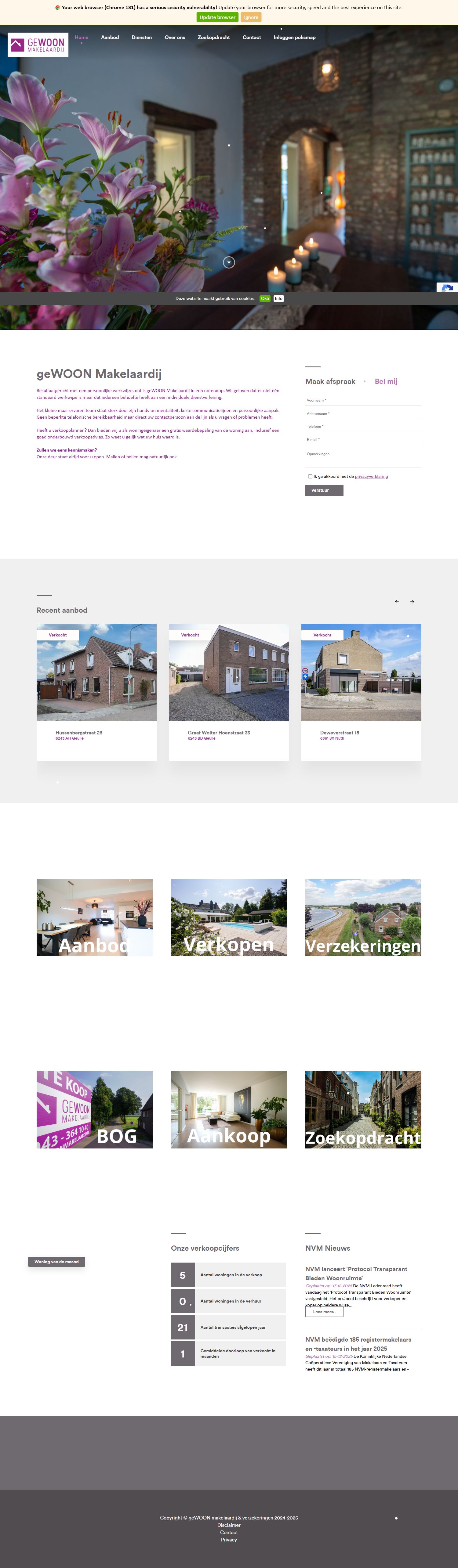 Screenshot van de website van www.gewoonmakelaardij.nl