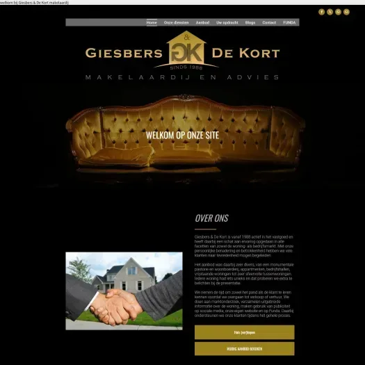 Screenshot van de website van www.giesbersdekort.nl