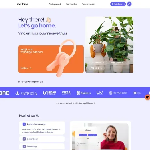 Screenshot van de website van www.gohome.rent