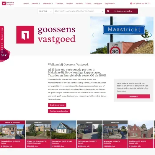 Screenshot der Website von www.goossensvastgoed.nl