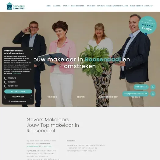 Screenshot of the website of www.goversmakelaars.nl