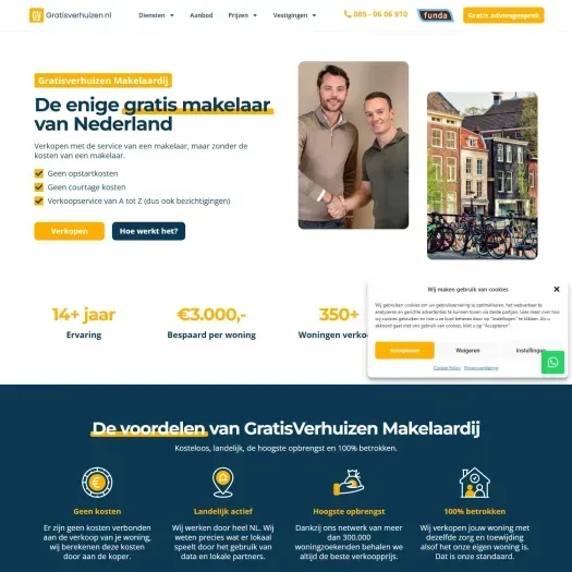 Capture d'écran du site web de gratisverhuizen.nl