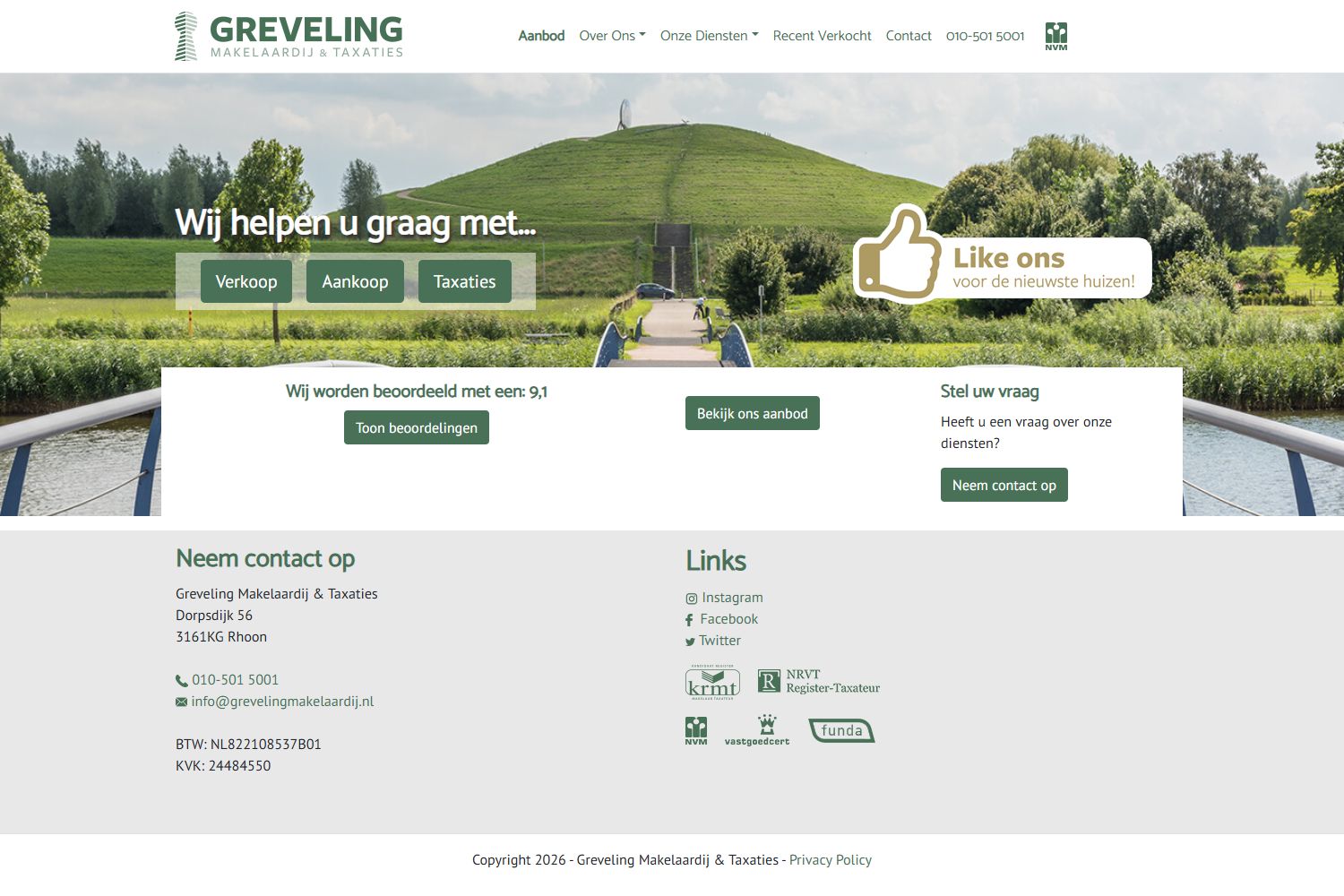 Screenshot der Website von www.grevelingmakelaardij.nl