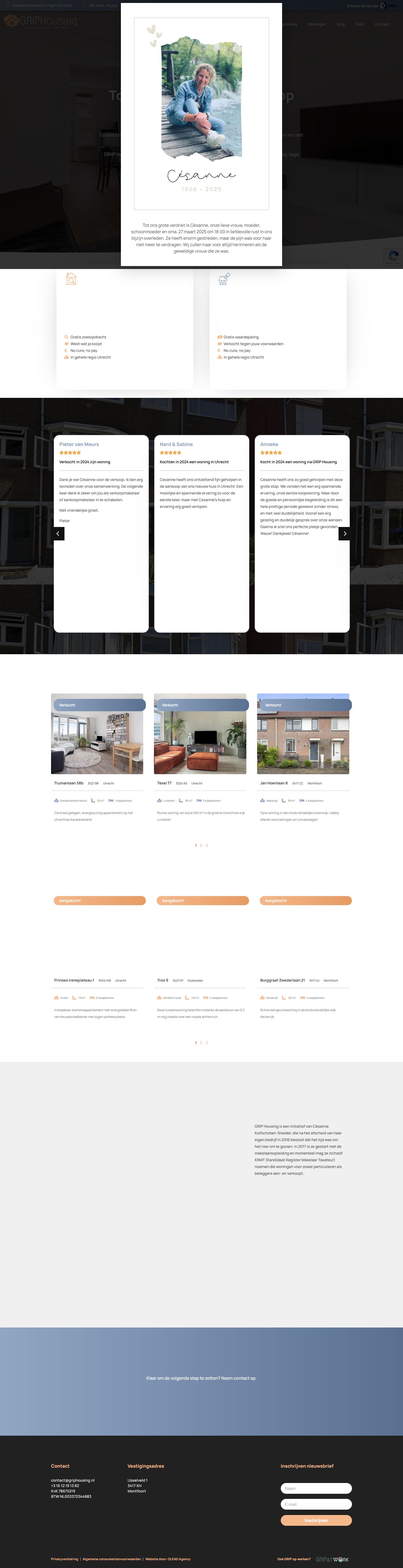 Screenshot der Website von www.griphousing.nl