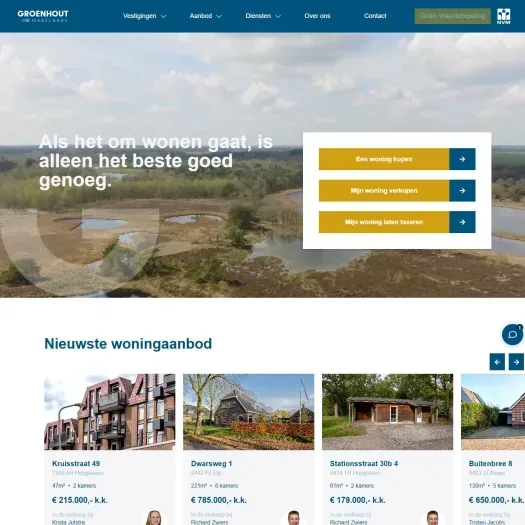 Screenshot of the website of www.groenhoutmakelaars.nl