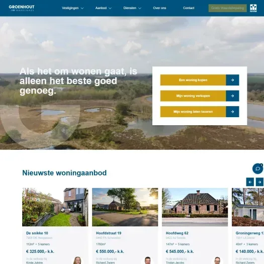 Screenshot van de website van www.groenhoutmakelaars.nl
