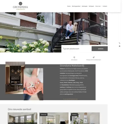 Screenshot of the website of www.grondsmamakelaardij.nl
