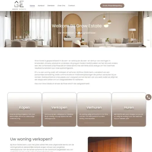 Screenshot van de website van growestate.nl