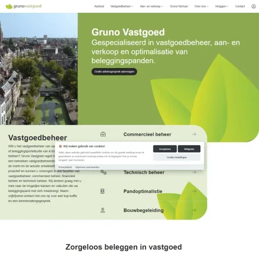 Screenshot van de website van www.grunovastgoed.nl