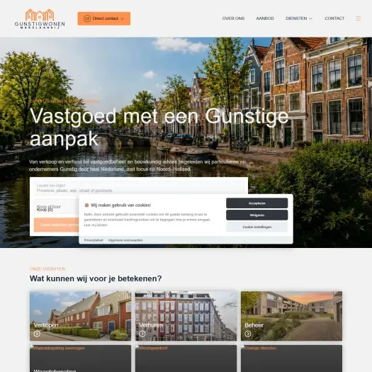 Screenshot van de website van www.gunstigwonenmakelaardij.nl