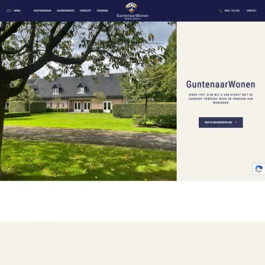 Screenshot van de website van www.guntenaarwonen.nl