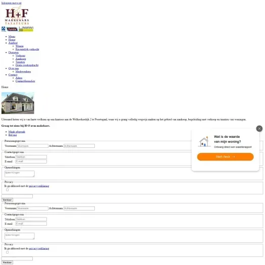 Screenshot van de website van www.hf-makelaars.nl