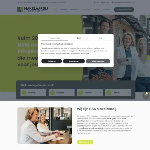 Screenshot of the website of www.hensmakelaardij.nl