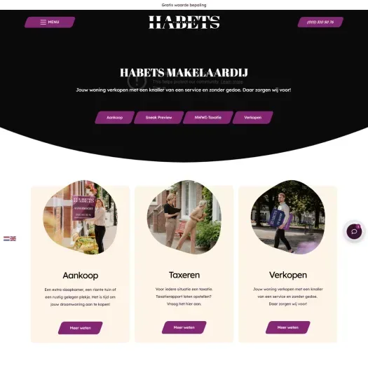 Screenshot of the website of www.habetsmakelaardij.nl