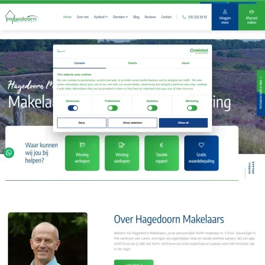 Screenshot van de website van www.hagedoorn-makelaars.nl