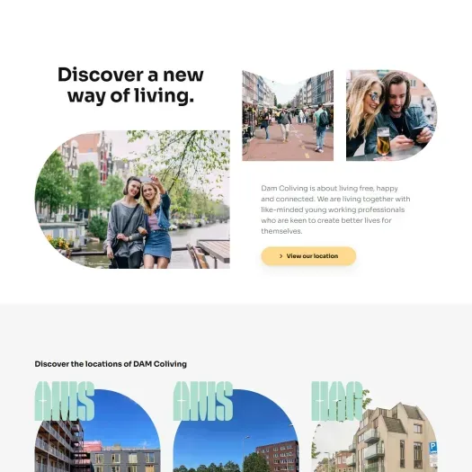 Screenshot van de website van damcoliving.nl