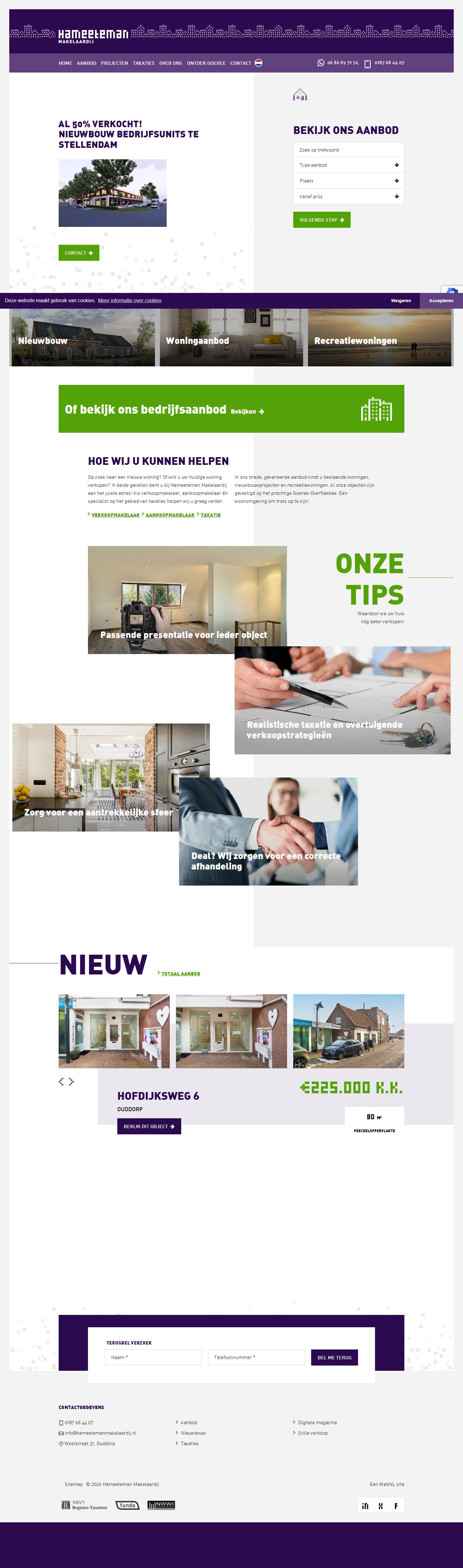 Screenshot der Website von www.hameetemanmakelaardij.nl