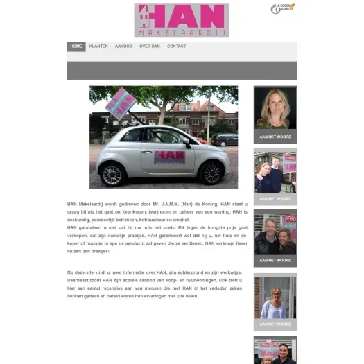 Screenshot van de website van www.hanmakelaardij.nl