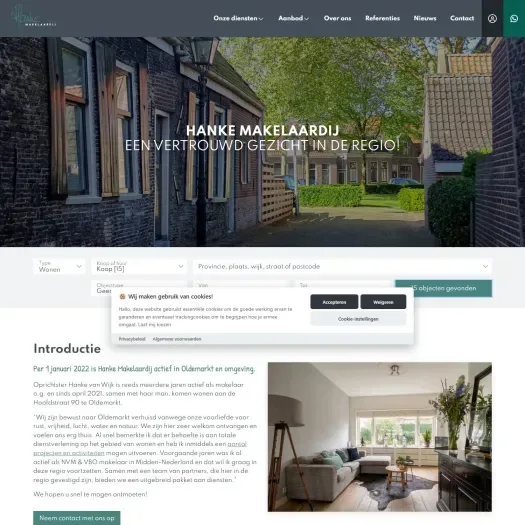 Screenshot der Website von www.hankemakelaardij.nl