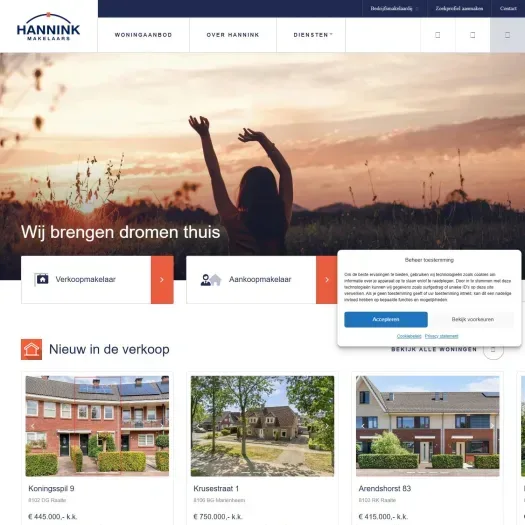 Screenshot van de website van hannink.nl
