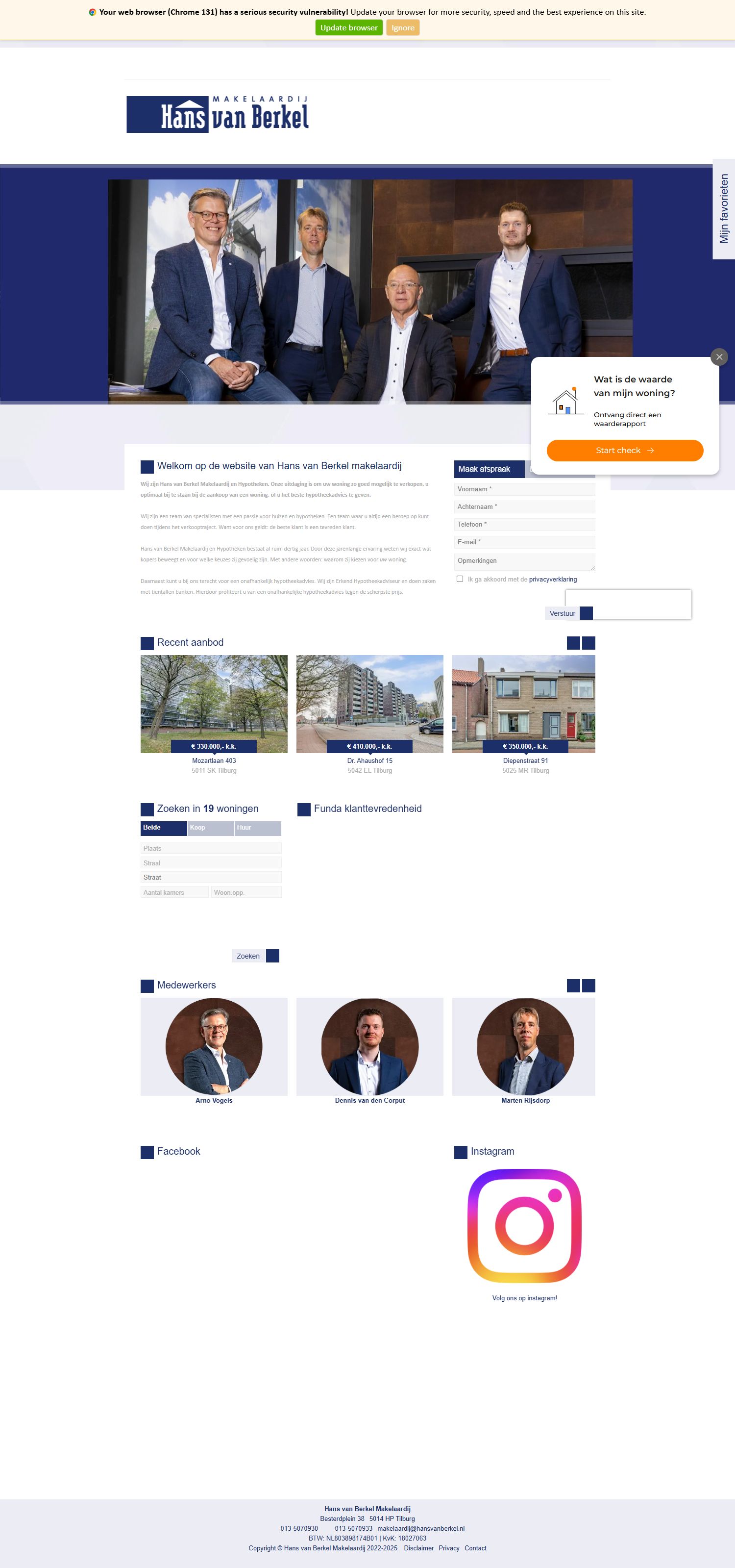 Screenshot van de website van www.hansvanberkel.nl