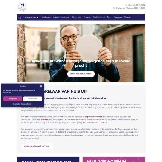 Screenshot of the website of www.hansdemakelaar.nl
