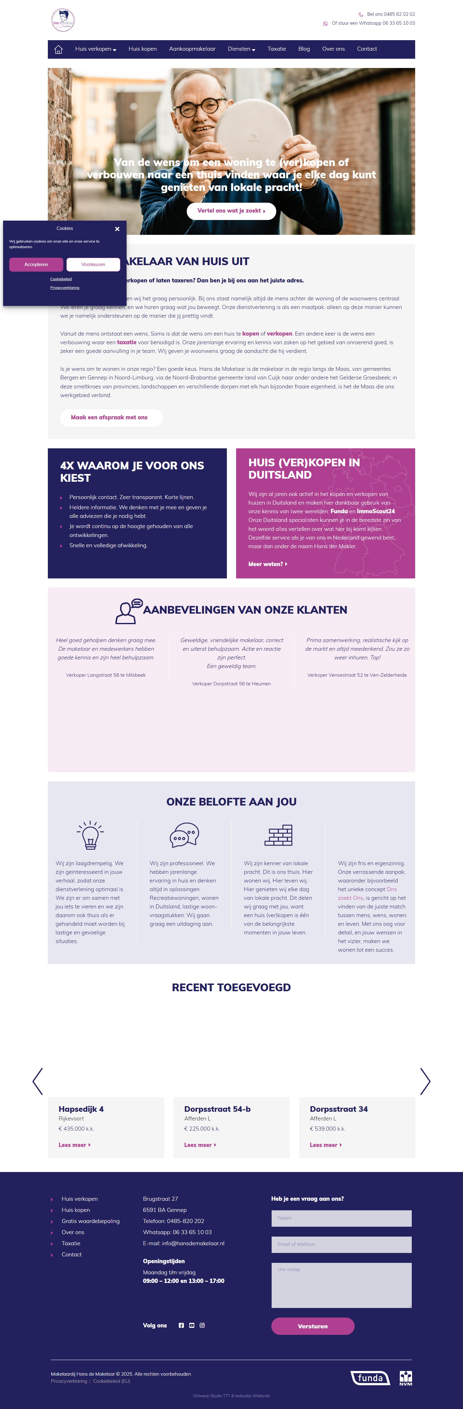 Screenshot der Website von www.hansdemakelaar.nl