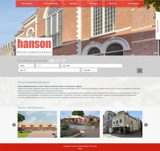Capture d'écran du site web de www.hanson.nl