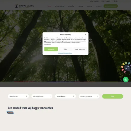 Screenshot van de website van www.happylivingmakelaars.nl