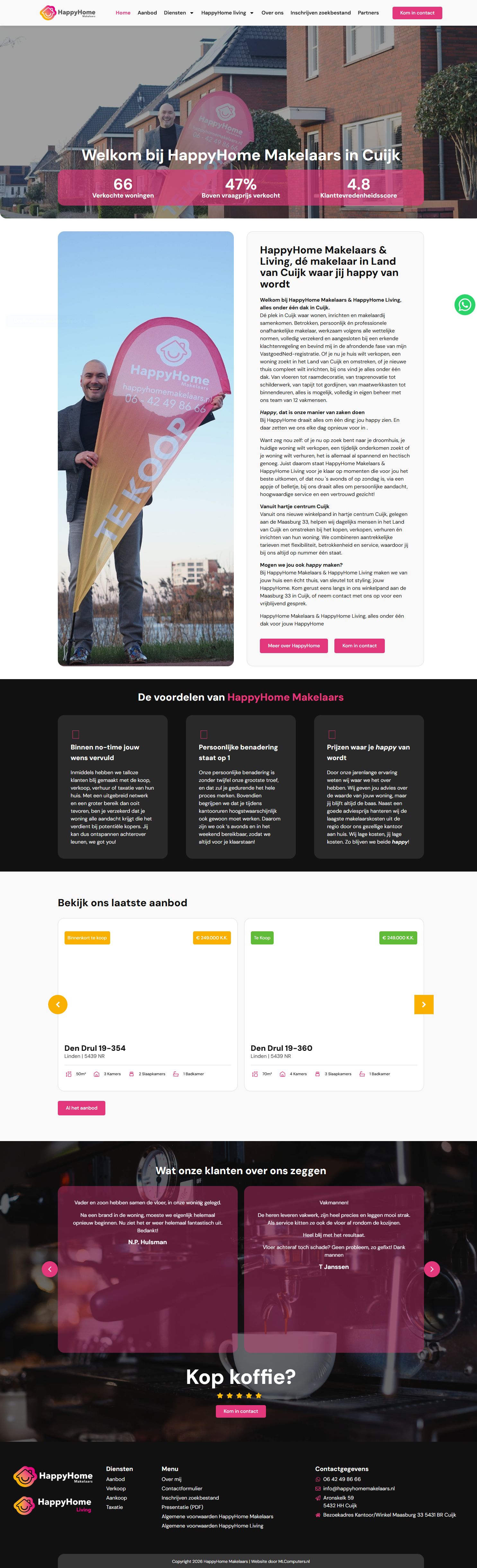 Screenshot van de website van www.happyhomemakelaars.nl