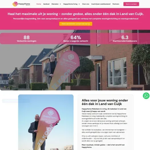 Screenshot van de website van www.happyhomemakelaars.nl