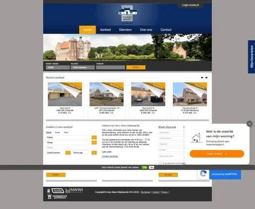 Screenshot van de website van www.harrymoesmakelaardij.nl