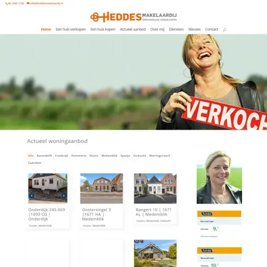 Screenshot van de website van www.heddesmakelaardij.nl