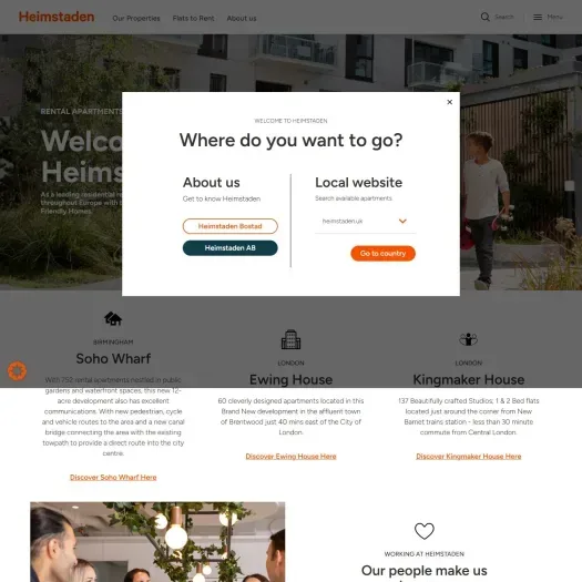 Screenshot van de website van www.heimstaden.nl