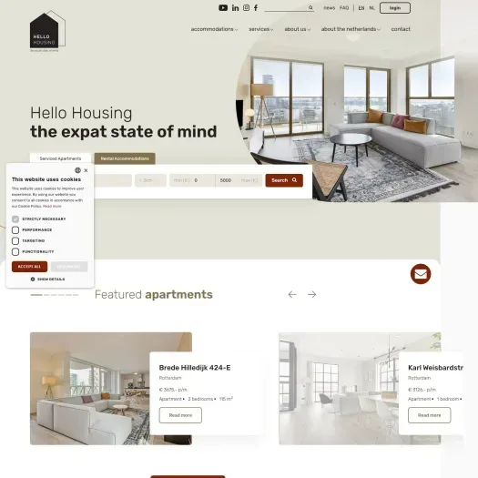Screenshot of the website of www.hellohousing.nl