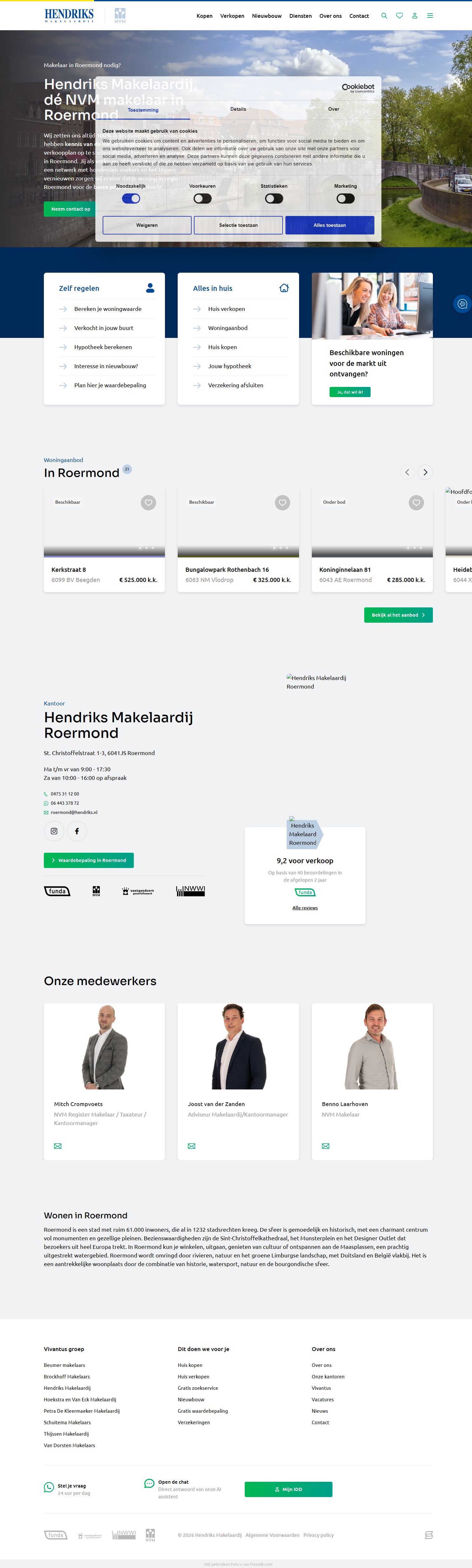 Screenshot van de website van www.hendriks.nl