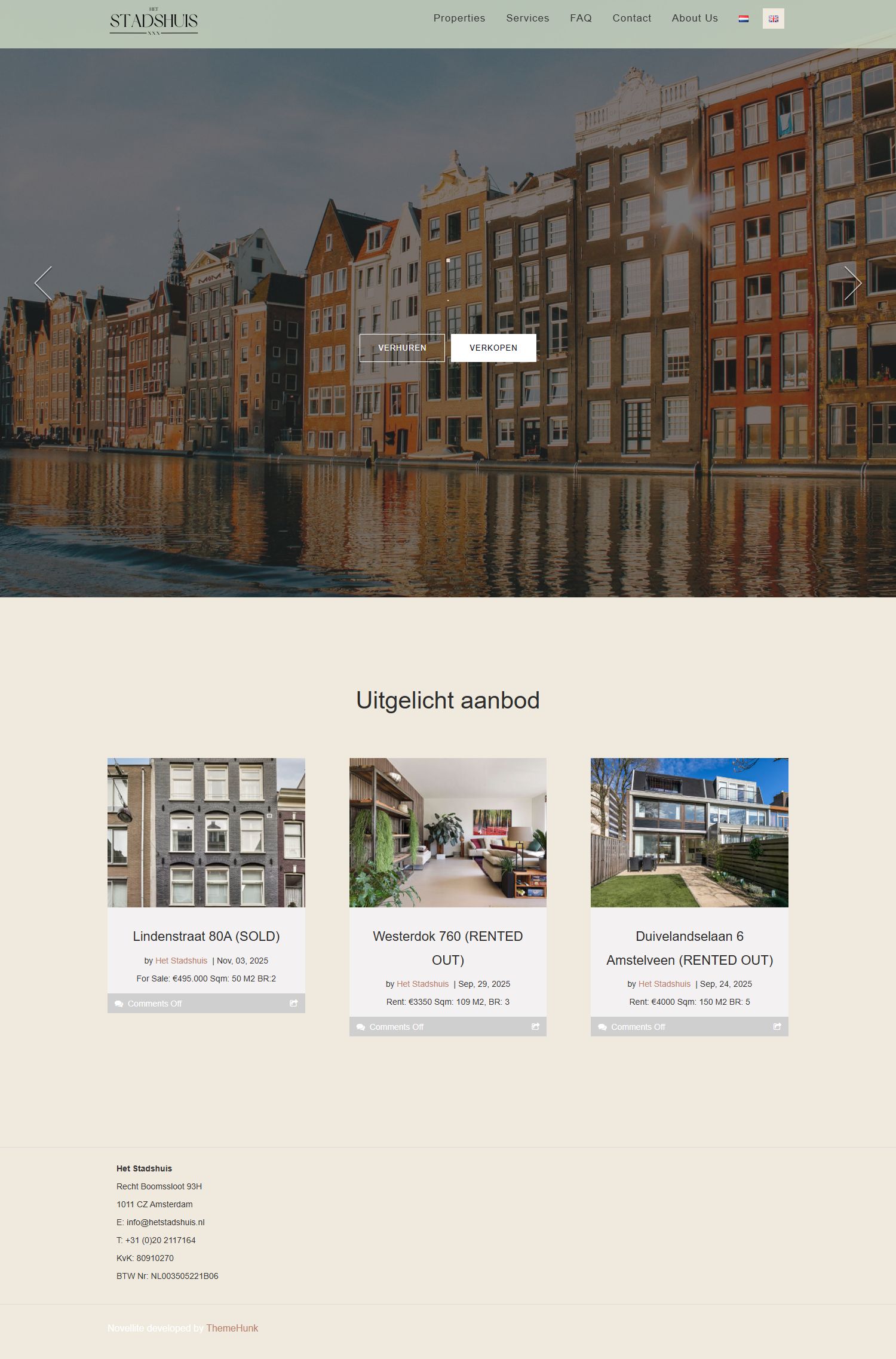 Screenshot of the website of www.hetstadshuis.nl