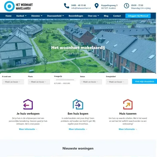 Screenshot van de website van www.hetwoonhart.nl