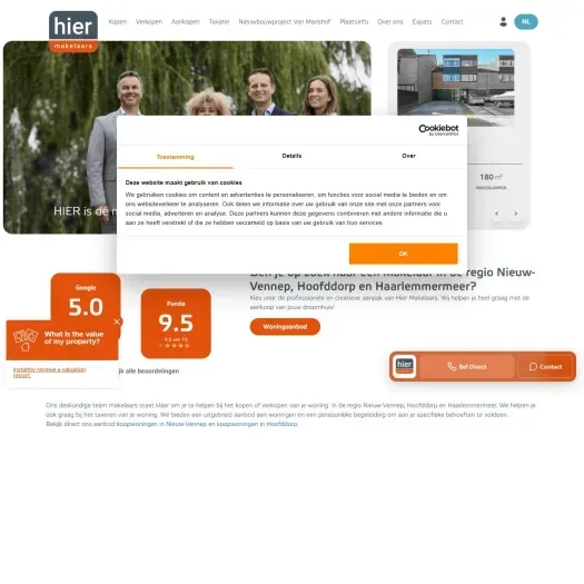 Screenshot of the website of hiermakelaars.nl