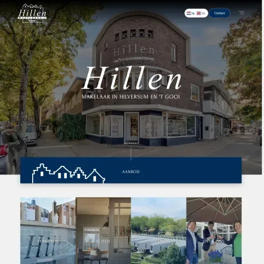 Screenshot of the website of www.hillenmakelaardij.nl