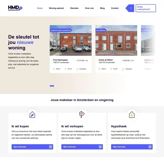 Screenshot van de website van www.hmdmakelaardij.nl