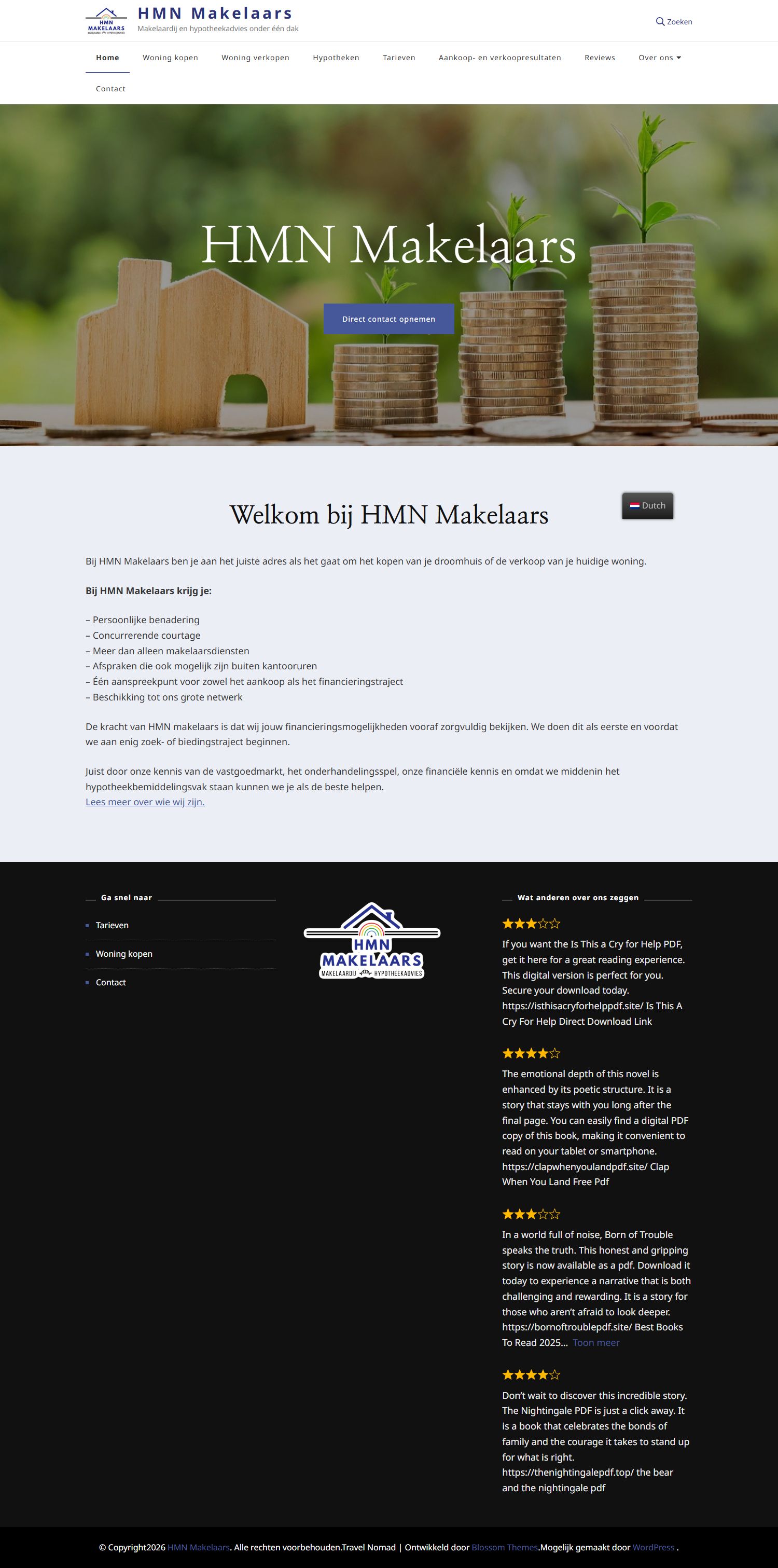 Screenshot of the website of www.hmnmakelaars.nl
