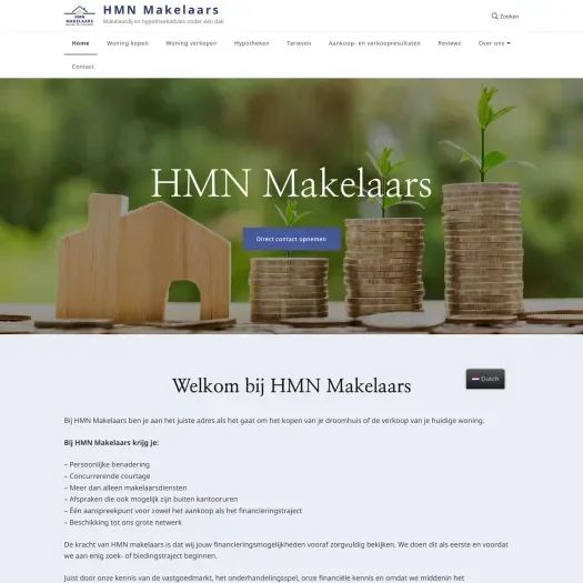 Screenshot van de website van www.hmnmakelaars.nl